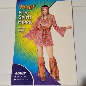 Hippie Costume By Spirit Includes Dress, Belt, Head Tie. Boot Covers.